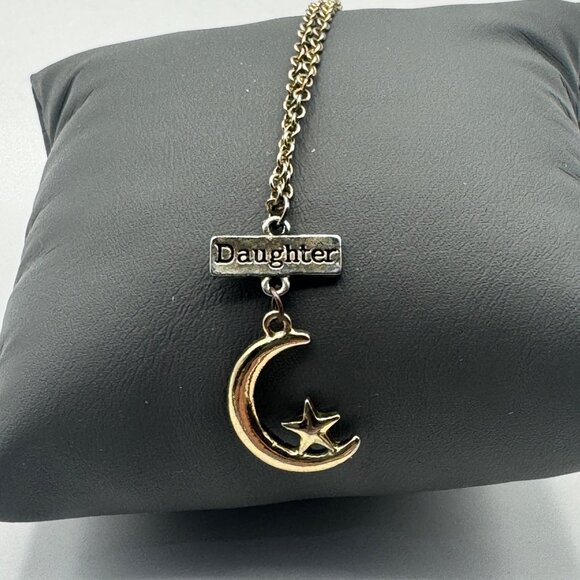 Gold-Tone Moon & Star Pendant Daughter Necklace With Adjustable Chain - Picture 1 of 5